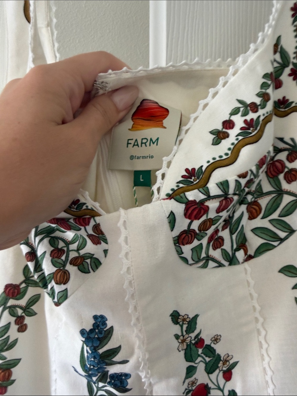 FARM Rio Cream Embroidered Floral Tank Dress with Red & Blue Accents - Picture 3 of 4